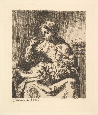 Het koelen van de pap door Jean Francois Millet
