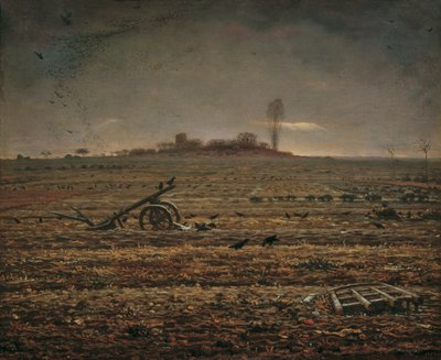 De vlakte van Chailly met eg en ploeg door Jean Francois Millet