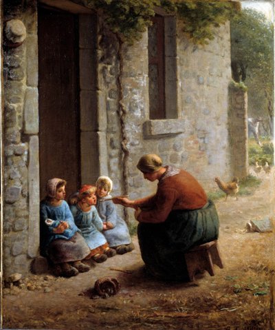 La becquee of boerin die haar kinderen voedt. Schilderij door Jean Francois Millet (1814-1875) door Jean Francois Millet