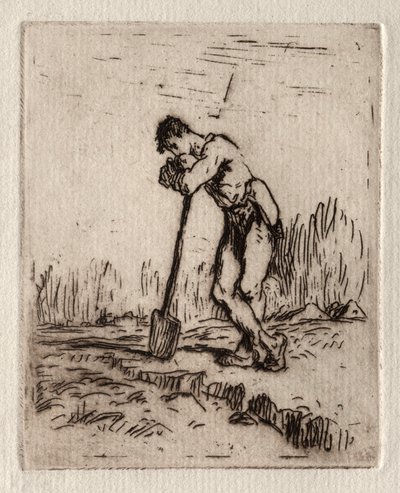 Man leunend op een spade door Jean Francois Millet