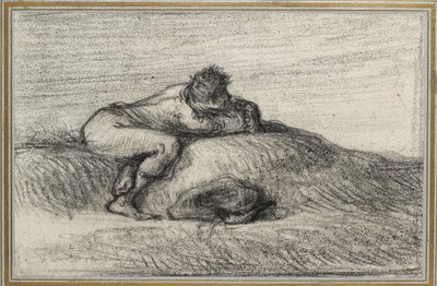 Man gehurkt op een heuveltje, 1848 - 1850 door Jean Francois Millet