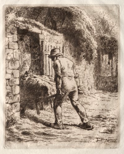 Boer met een kruiwagen door Jean Francois Millet