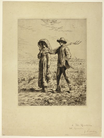 Boeren op weg naar hun werk door Jean Francois Millet