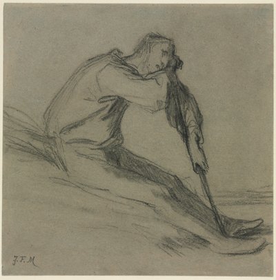 Zittende boer rustend op een hak door Jean Francois Millet