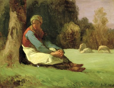 Zittende herderin door Jean Francois Millet