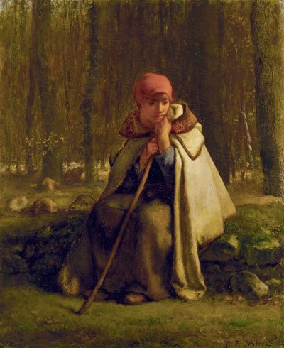 Zittende Herderin door Jean Francois Millet