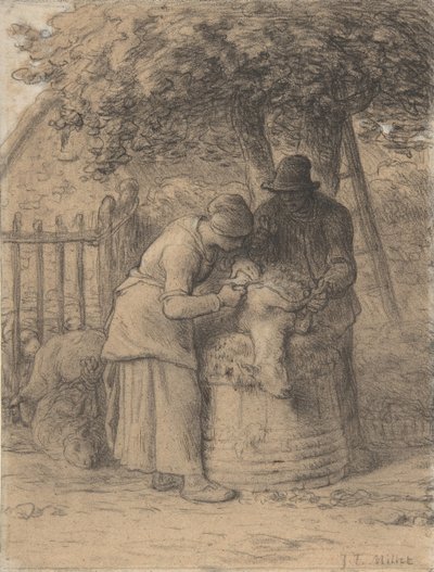 Schapenscheren Onder een Boom door Jean Francois Millet