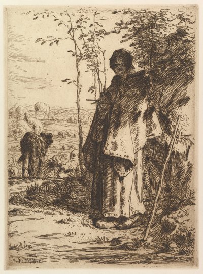 Herderin aan het Breien door Jean Francois Millet