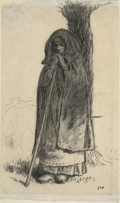 Herderin leunend tegen een boom door Jean Francois Millet