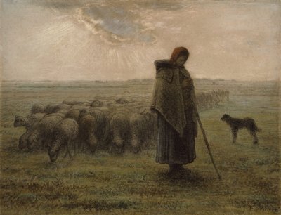 Herderin en haar kudde, 1862-63 door Jean Francois Millet