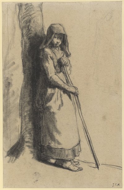 Studie voor Bergère au repos (krijt op papier) door Jean Francois Millet
