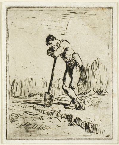 De man leunend op zijn spade door Jean Francois Millet