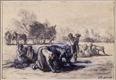 De maand augustus: De arenleesters, ca. 1851-52 door Jean Francois Millet