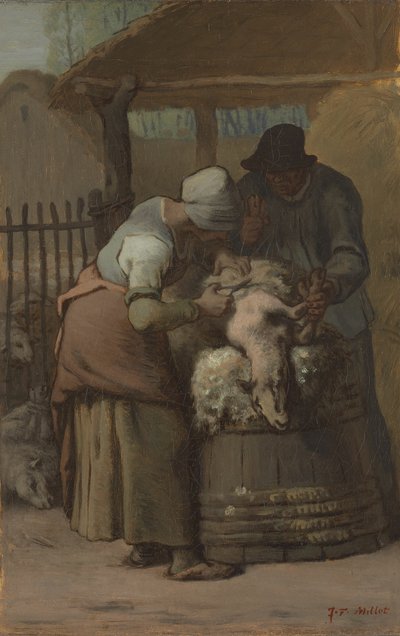 De schapenscheerders, 1857-61 door Jean Francois Millet