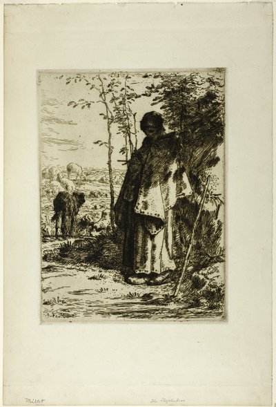 De herderin aan het breien door Jean Francois Millet