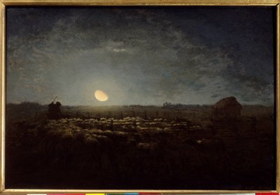Het schapenpark, maanlicht door Jean Francois Millet