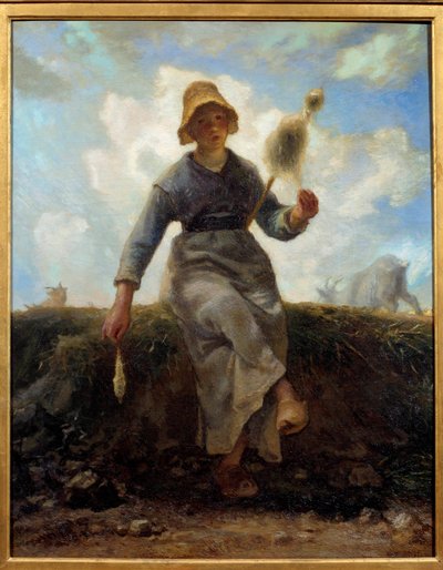 De spinster, auvergnate geitenhoedster door Jean Francois Millet