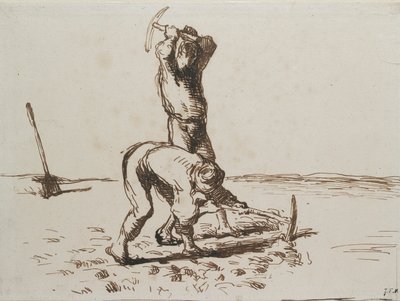 Twee Boeren die Graven met Pikhouwelen, ca. 1844-1846 door Jean Francois Millet
