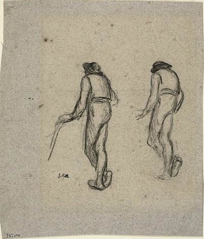 Twee schetsen van een boer, van achteren gezien door Jean Francois Millet