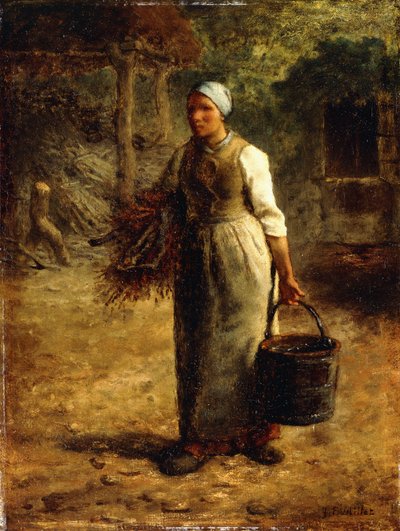 Vrouw die Brandhout en een Emmer Draagt door Jean Francois Millet