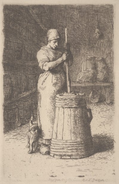 Vrouw die boter karnet door Jean Francois Millet