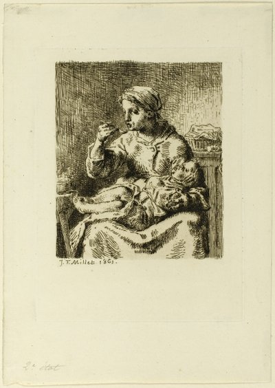 Vrouw die haar kind voedt door Jean Francois Millet