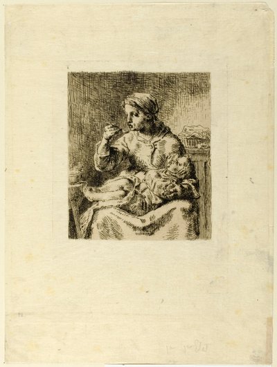 Vrouw die haar kind voedt door Jean Francois Millet