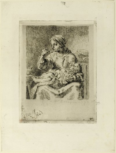 Vrouw die haar kind voedt door Jean Francois Millet
