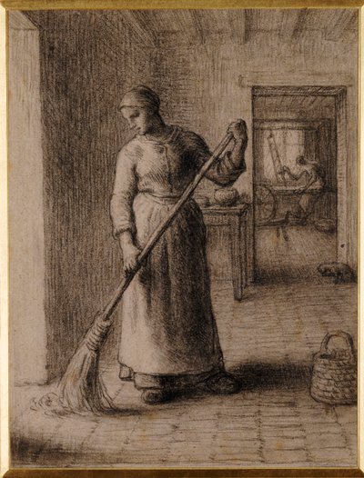 Vrouw die haar Huis Veegt door Jean Francois Millet