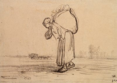 Vrouw die een zak op haar rug draagt door Jean Francois Millet