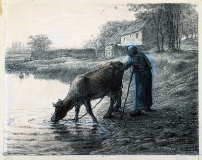 Vrouw die haar Koe naar Water leidt door Jean Francois Millet