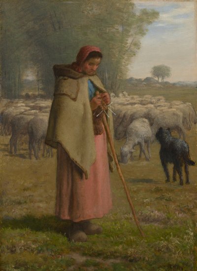 Jong meisje dat haar schapen bewaakt, c.1860-?62 door Jean Francois Millet
