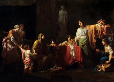 (detail) Cornelie (189 - 110 v.Chr.) moeder van de Gracchen - Tiberius Sempronius Gracchus en zijn broer Caius Sempronius Gracchus, Romeinse staatslieden door Jean François Pierre Peyron