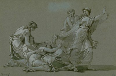 De jonge mannen en vrouwen van Athene om als offer slachtoffers aan Minotaurus te worden aangeboden, ca. 1778 door Jean François Pierre Peyron