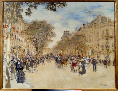 Belle époque: Zicht op het Paviljoen van Hannover en de Boulevard des Italians in Parijs door Jean Francois Raffaelli