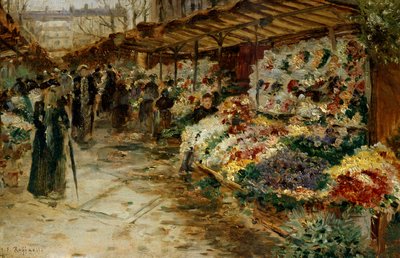 Bloemenmarkt door Jean Francois Raffaelli