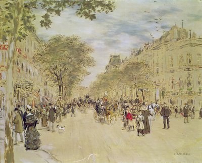 Het Pavillon de Hanovre en de Boulevard des Italiens, Parijs, na 1870 door Jean Francois Raffaelli