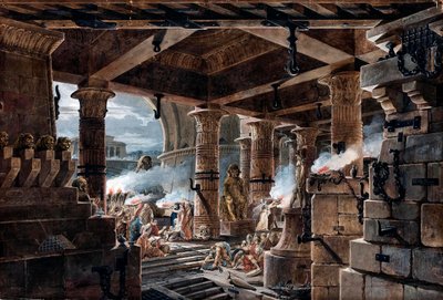 Architecturale Fantasie: interieur van een Egyptische tempel door Jean Francois Thomas de Thomon door Jean François Thomas de Thomon