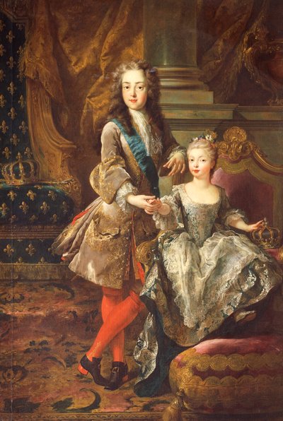 Portret van Lodewijk XV van Frankrijk met Mariana Victoria van Spanje door Jean François de Troy