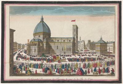 Gezicht op de Dom te Florence met een processie op Sacramentsdag door Jean François Daumont