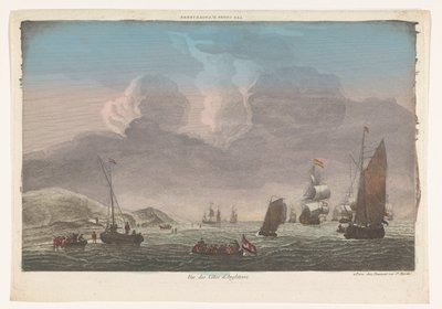 Gezicht op de kust van Engeland met schepen en boten op het water door Jean François Daumont