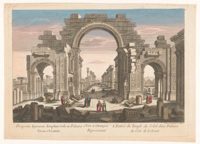 Gezicht op de ruïne van de boog van de zuilengalerij te Palmyra, gezien vanaf de oostzijde door Jean François Daumont