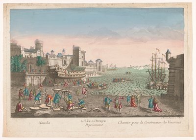 Gezicht op een scheepswerf door Jean François Daumont