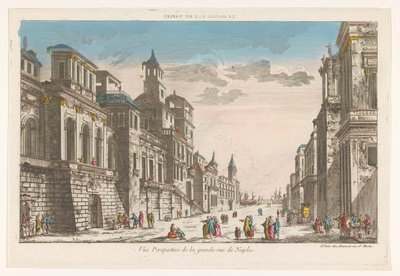 Gezicht op een straat richting de zee te Napels door Jean François Daumont