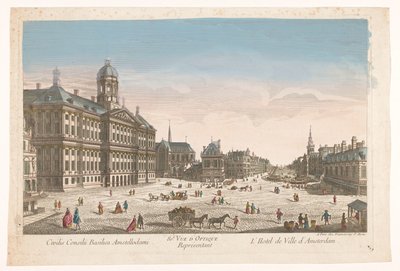 Gezicht op het Stadhuis en de Dam te Amsterdam door Jean François Daumont