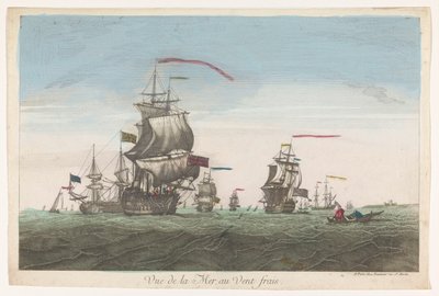 Zeegezicht met schepen en boten in de wind door Jean François Daumont