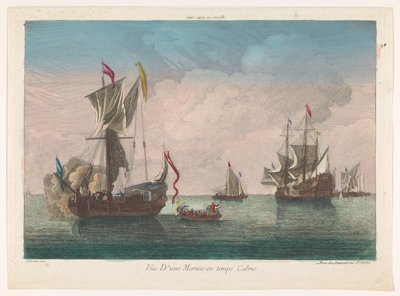 Zeegezicht met schepen en boten op een kalme zee door Jean François Daumont