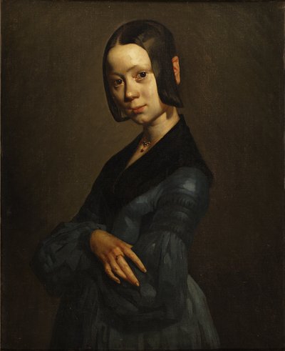 Portret van Pauline Ono in blauw door Jean Francois Millet