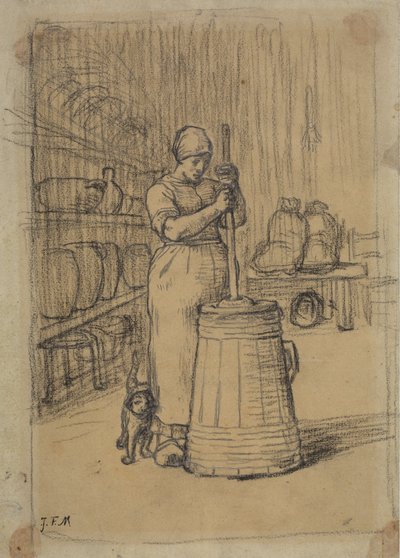 Studie voor Vrouw die Boter Karrent door Jean Francois Millet