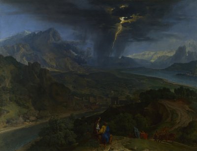 Berglandschap met bliksem door Jean François Millet the Elder